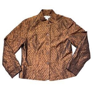 Coldwater Creek Womens Textured Brown Button Up Blazer Jacket Sz M NWT Career